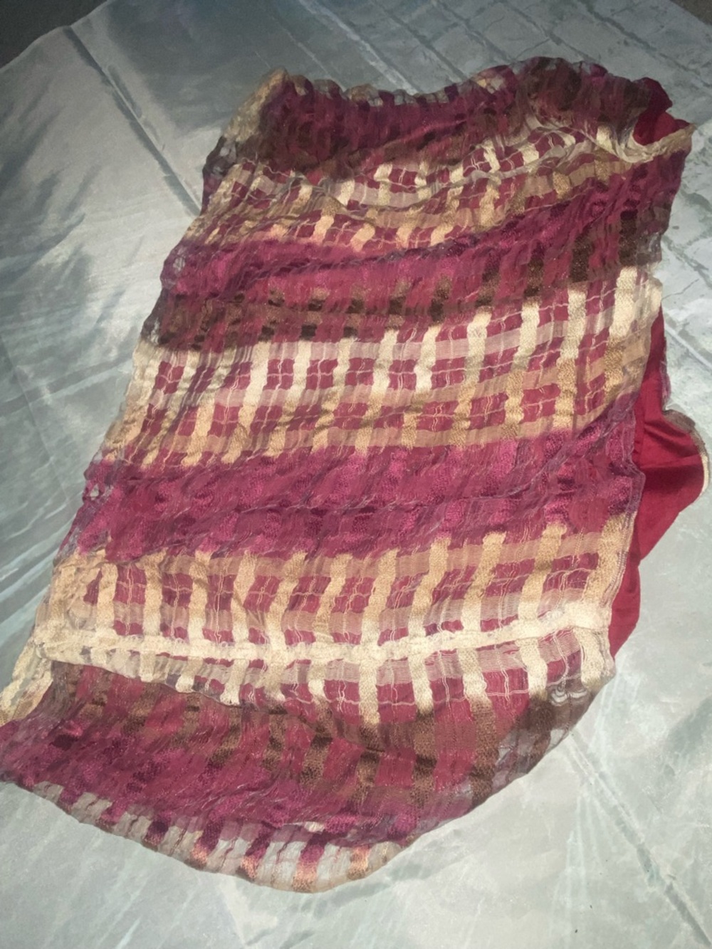 Women’s Burgundy and Cream Plaid Lightweight Scarf